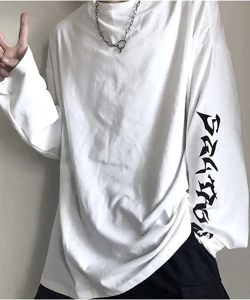 NO WAY(ノーウェイ)の「/WARAIJOGO/袖プリントモノトーン長袖Tシャツ/ロンT(Tシャツ/カットソー・メンズ・ホワイト/ブラック・FREE)」の7枚目の写真