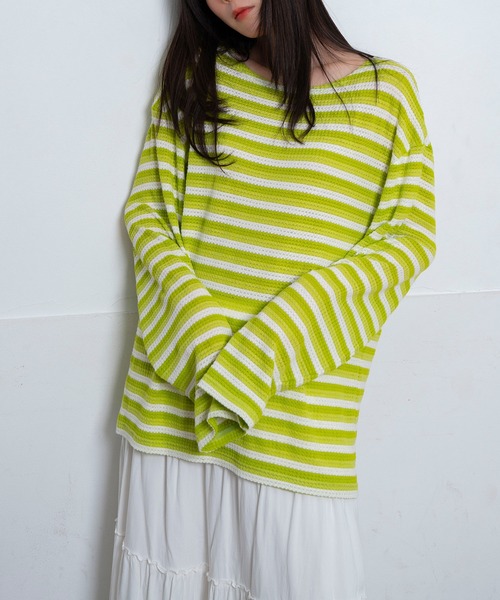 Nora Lily(ノラリリー)の「【Nora Lily】Sheer Border Top(UNISEX)(Tシャツ/カットソー・メンズ・ブラック/ライム・FREE)」の2枚目の写真