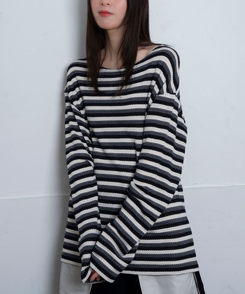 Nora Lily(ノラリリー)の「【Nora Lily】Sheer Border Top(UNISEX)(Tシャツ/カットソー・メンズ・ブラック/ライム・FREE)」の1枚目の写真