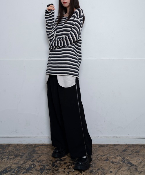 Nora Lily(ノラリリー)の「【Nora Lily】Sheer Border Top(UNISEX)(Tシャツ/カットソー・メンズ・ブラック/ライム・FREE)」の17枚目の写真