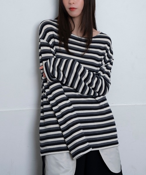 Nora Lily(ノラリリー)の「【Nora Lily】Sheer Border Top(UNISEX)(Tシャツ/カットソー・メンズ・ブラック/ライム・FREE)」の14枚目の写真