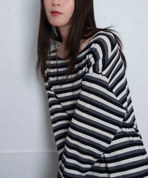 Nora Lily(ノラリリー)の「【Nora Lily】Sheer Border Top(UNISEX)(Tシャツ/カットソー・メンズ・ブラック/ライム・FREE)」の13枚目の写真