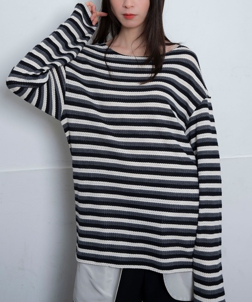 Nora Lily(ノラリリー)の「【Nora Lily】Sheer Border Top(UNISEX)(Tシャツ/カットソー・メンズ・ブラック/ライム・FREE)」の12枚目の写真
