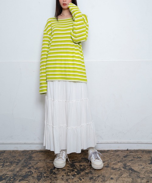 Nora Lily(ノラリリー)の「【Nora Lily】Sheer Border Top(UNISEX)(Tシャツ/カットソー・メンズ・ブラック/ライム・FREE)」の11枚目の写真