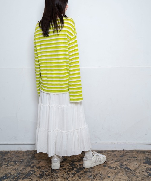 Nora Lily(ノラリリー)の「【Nora Lily】Sheer Border Top(UNISEX)(Tシャツ/カットソー・メンズ・ブラック/ライム・FREE)」の9枚目の写真