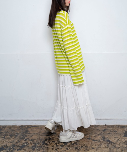 Nora Lily(ノラリリー)の「【Nora Lily】Sheer Border Top(UNISEX)(Tシャツ/カットソー・メンズ・ブラック/ライム・FREE)」の8枚目の写真