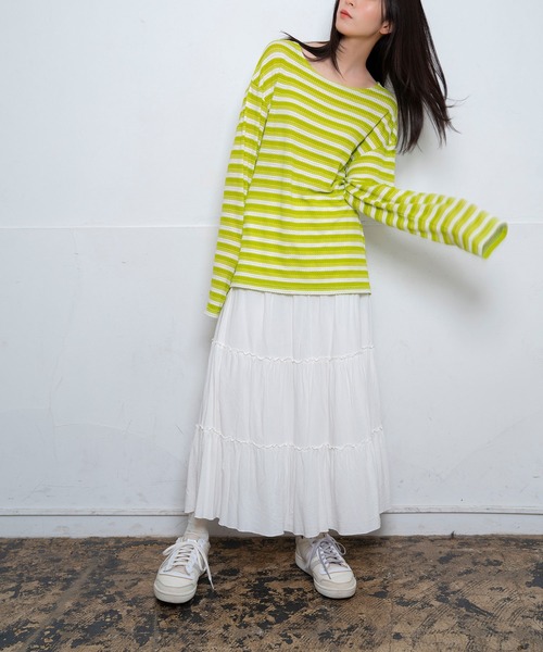 Nora Lily(ノラリリー)の「【Nora Lily】Sheer Border Top(UNISEX)(Tシャツ/カットソー・メンズ・ブラック/ライム・FREE)」の7枚目の写真
