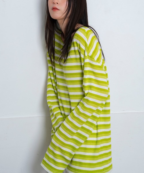 Nora Lily(ノラリリー)の「【Nora Lily】Sheer Border Top(UNISEX)(Tシャツ/カットソー・メンズ・ブラック/ライム・FREE)」の6枚目の写真