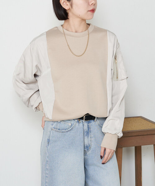 Jena espace merveilleux(ジェナ エスパスメルヴェイユ)の「【新色登場】ダンボールMA-1プルオーバー(Tシャツ/カットソー・レディース・アイボリー/ブラック/カーキ/ベージュ/チャコールグレー・FREE)」の4枚目の写真