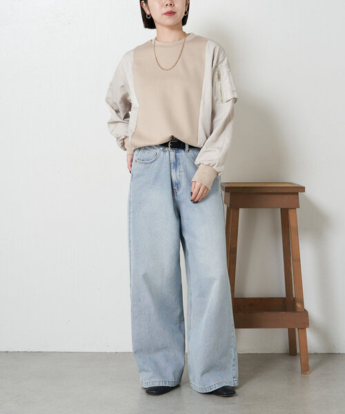 Jena espace merveilleux(ジェナ エスパスメルヴェイユ)の「【新色登場】ダンボールMA-1プルオーバー(Tシャツ/カットソー・レディース・アイボリー/ブラック/カーキ/ベージュ/チャコールグレー・FREE)」の12枚目の写真