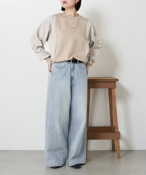 Jena espace merveilleux(ジェナ エスパスメルヴェイユ)の「【新色登場】ダンボールMA-1プルオーバー(Tシャツ/カットソー・レディース・アイボリー/ブラック/カーキ/ベージュ/チャコールグレー・FREE)」の13枚目の写真