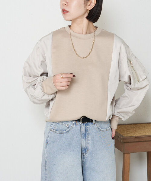 Jena espace merveilleux(ジェナ エスパスメルヴェイユ)の「【新色登場】ダンボールMA-1プルオーバー(Tシャツ/カットソー・レディース・アイボリー/ブラック/カーキ/ベージュ/チャコールグレー・FREE)」の15枚目の写真