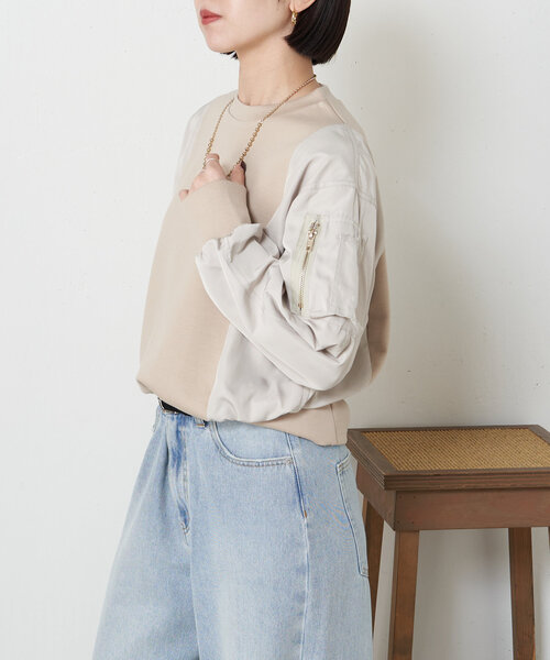 Jena espace merveilleux(ジェナ エスパスメルヴェイユ)の「【新色登場】ダンボールMA-1プルオーバー(Tシャツ/カットソー・レディース・アイボリー/ブラック/カーキ/ベージュ/チャコールグレー・FREE)」の16枚目の写真