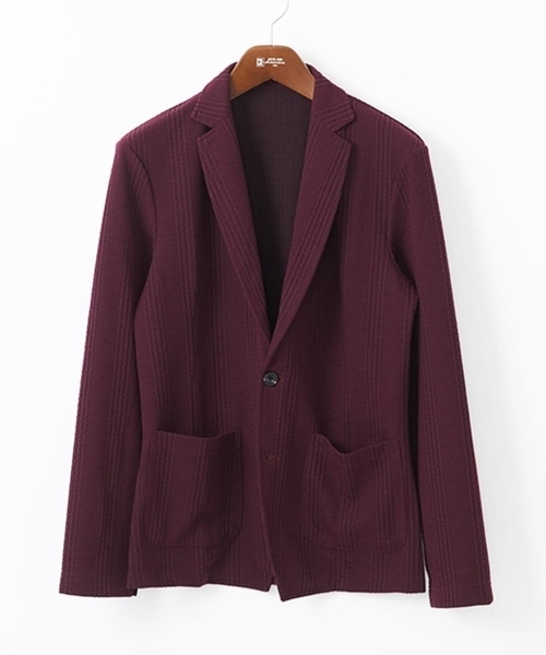 MK MICHEL KLEIN HOMME （エムケーミッシェルクランオム）の「【残りわずか/在庫限り/洗える】ジャーディガン/フクレストライプ（テーラードジャケット・メンズ・ブラック/ボルドー・48/51/46）」の3枚目の写真