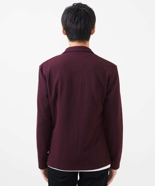 MK MICHEL KLEIN HOMME （エムケーミッシェルクランオム）の「【残りわずか/在庫限り/洗える】ジャーディガン/フクレストライプ（テーラードジャケット・メンズ・ブラック/ボルドー・48/51/46）」の6枚目の写真