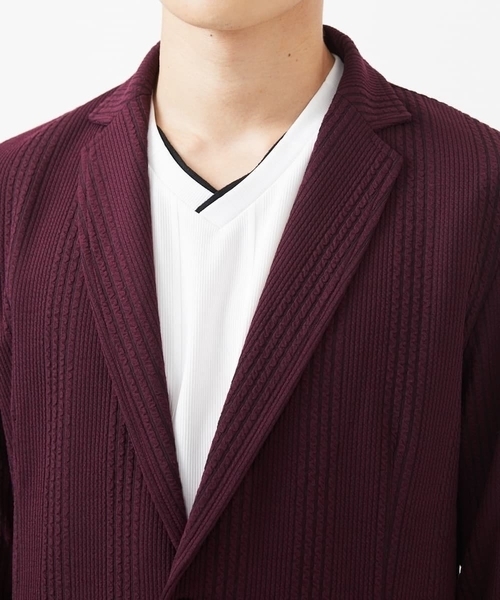 MK MICHEL KLEIN HOMME （エムケーミッシェルクランオム）の「【残りわずか/在庫限り/洗える】ジャーディガン/フクレストライプ（テーラードジャケット・メンズ・ブラック/ボルドー・48/51/46）」の7枚目の写真