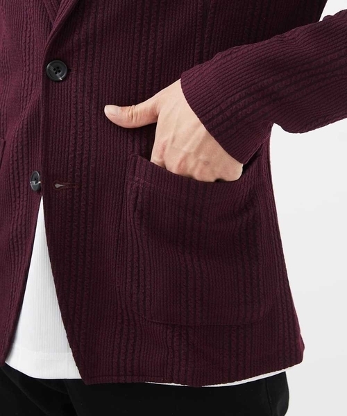 MK MICHEL KLEIN HOMME （エムケーミッシェルクランオム）の「【残りわずか/在庫限り/洗える】ジャーディガン/フクレストライプ（テーラードジャケット・メンズ・ブラック/ボルドー・48/51/46）」の9枚目の写真