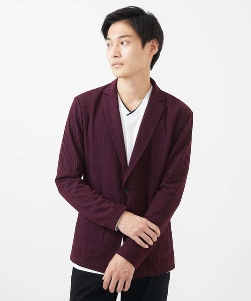 MK MICHEL KLEIN HOMME （エムケーミッシェルクランオム）の「【残りわずか/在庫限り/洗える】ジャーディガン/フクレストライプ（テーラードジャケット・メンズ・ブラック/ボルドー・48/51/46）」の13枚目の写真