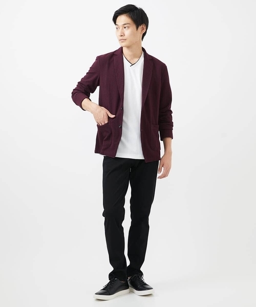 MK MICHEL KLEIN HOMME （エムケーミッシェルクランオム）の「【残りわずか/在庫限り/洗える】ジャーディガン/フクレストライプ（テーラードジャケット・メンズ・ブラック/ボルドー・48/51/46）」の15枚目の写真