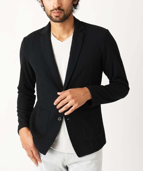 MK MICHEL KLEIN HOMME （エムケーミッシェルクランオム）の「【残りわずか/在庫限り/洗える】ジャーディガン/フクレストライプ（テーラードジャケット・メンズ・ブラック/ボルドー・48/51/46）」の16枚目の写真