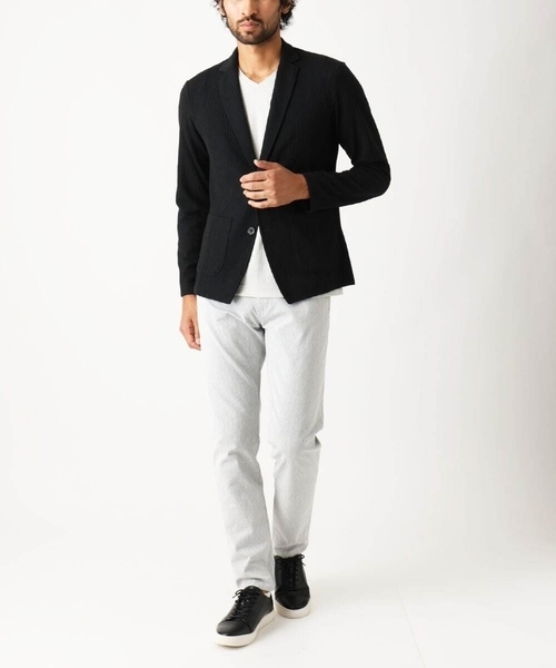 MK MICHEL KLEIN HOMME （エムケーミッシェルクランオム）の「【残りわずか/在庫限り/洗える】ジャーディガン/フクレストライプ（テーラードジャケット・メンズ・ブラック/ボルドー・48/51/46）」の18枚目の写真