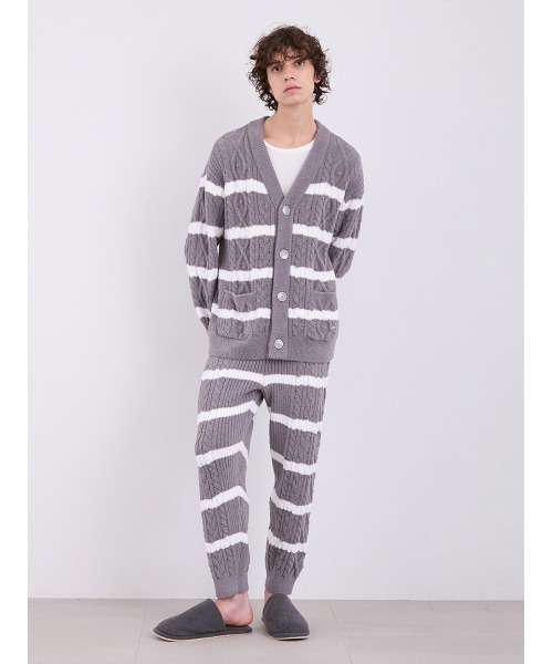 ジェラートピケ　ボーダーアラン　カーディガン　ロングパンツセット（GRY） gelato pique（ジェラートピケ）の「【HOMME】ベビモコアランボーダー