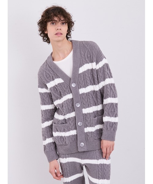 新品 ジェラートピケ ベビモコアランボーダーカーディガン ルームウェア gelato pique（ジェラートピケ）の「【HOMME】ベビモコアランボーダー