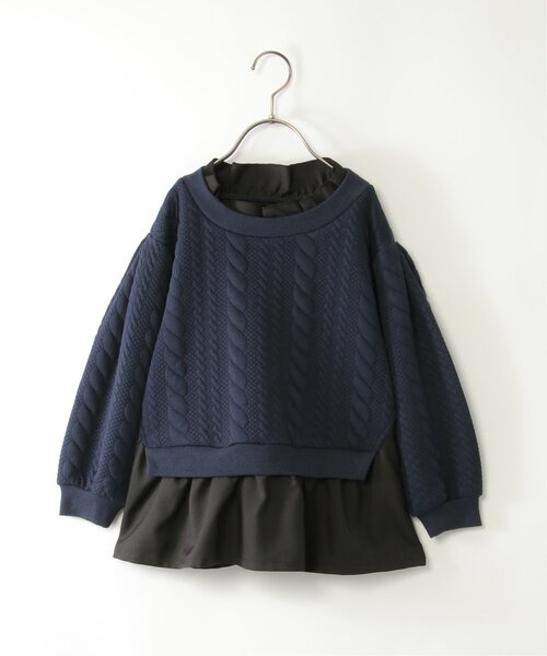 ikka(イッカ)の「フクレジャカード襟裾フリルプルオーバー(120~160cm)(Tシャツ/カットソー・キッズ・ネイビー/ベージュ・120/130/140/150/160)」の3枚目の写真