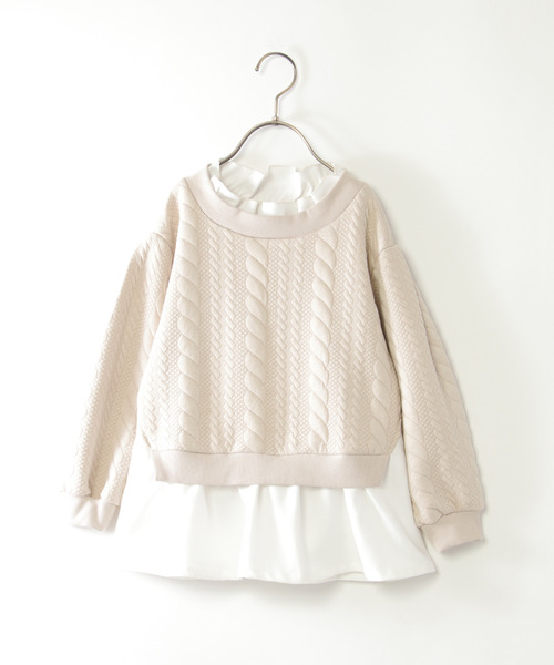 ikka(イッカ)の「フクレジャカード襟裾フリルプルオーバー(120~160cm)(Tシャツ/カットソー・キッズ・ネイビー/ベージュ・120/130/140/150/160)」の2枚目の写真