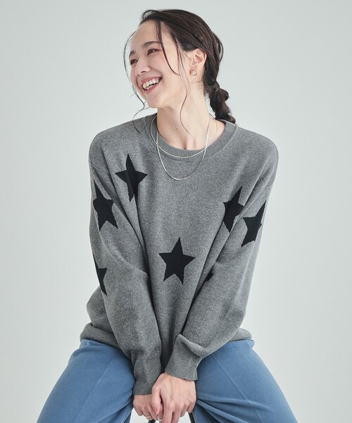 コーデのアクセントに 星柄ジャカードニット（ニット/セーター）｜SHOO