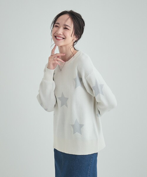 コーデのアクセントに 星柄ジャカードニット（ニット/セーター）｜SHOO