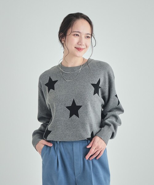 コーデのアクセントに 星柄ジャカードニット（ニット/セーター）｜SHOO