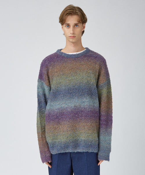 AH ABAHOUSE（エーエイチアバハウス）の「【AH ABAHOUSE】ブークレーヤーン グラデーション ニット（ニット/セーター・メンズ・パープル/ブラック/ブラウン・48/46）」の5枚目の写真