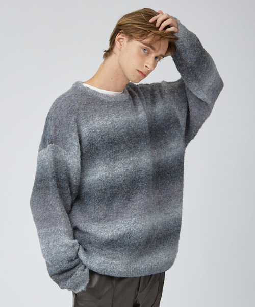 AH ABAHOUSE（エーエイチアバハウス）の「【AH ABAHOUSE】ブークレーヤーン グラデーション ニット（ニット/セーター・メンズ・パープル/ブラック/ブラウン・48/46）」の14枚目の写真