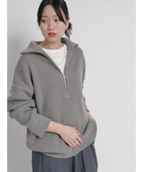 sm2rhythm（サマンサモスモスリズム）の「ハーフジップニットプルオーバー（ニット/セーター・レディース・オフホワイト/グリーン/グレー・F）」の3枚目の写真