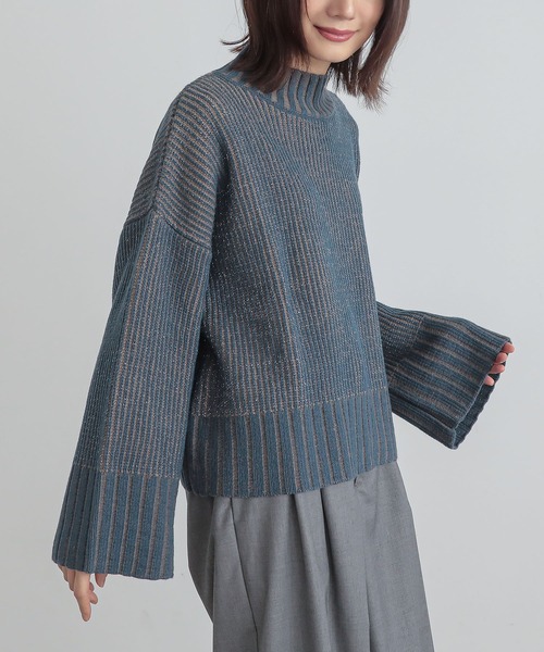 n'OrLABEL（ノアールレーベル）の「『配色二重臼ラメハイネックニット』（ニット/セーター・レディース・ブラック/ベージュ/ブルー・FREE）」の3枚目の写真