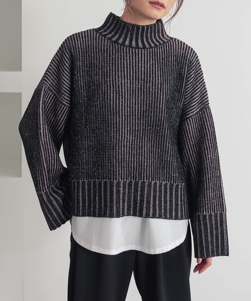 n'OrLABEL（ノアールレーベル）の「『配色二重臼ラメハイネックニット』（ニット/セーター・レディース・ブラック/ベージュ/ブルー・FREE）」の4枚目の写真