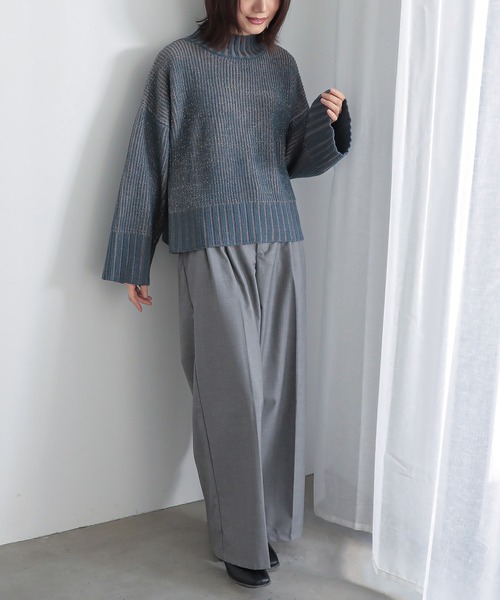 n'OrLABEL（ノアールレーベル）の「『配色二重臼ラメハイネックニット』（ニット/セーター・レディース・ブラック/ベージュ/ブルー・FREE）」の8枚目の写真