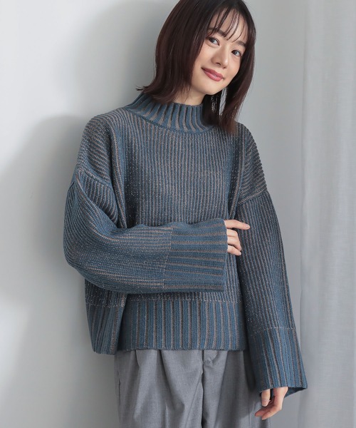 n'OrLABEL（ノアールレーベル）の「『配色二重臼ラメハイネックニット』（ニット/セーター・レディース・ブラック/ベージュ/ブルー・FREE）」の7枚目の写真