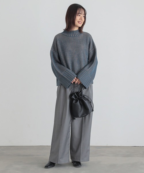 n'OrLABEL（ノアールレーベル）の「『配色二重臼ラメハイネックニット』（ニット/セーター・レディース・ブラック/ベージュ/ブルー・FREE）」の9枚目の写真