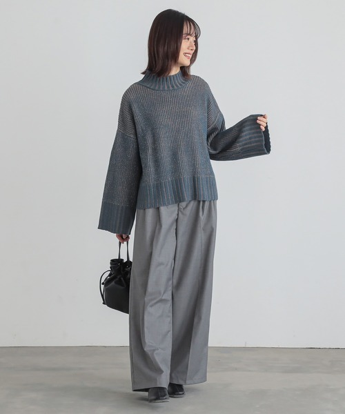 n'OrLABEL（ノアールレーベル）の「『配色二重臼ラメハイネックニット』（ニット/セーター・レディース・ブラック/ベージュ/ブルー・FREE）」の10枚目の写真