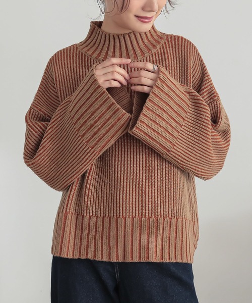 n'OrLABEL（ノアールレーベル）の「『配色二重臼ラメハイネックニット』（ニット/セーター・レディース・ブラック/ベージュ/ブルー・FREE）」の17枚目の写真