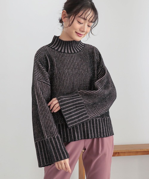 n'OrLABEL（ノアールレーベル）の「『配色二重臼ラメハイネックニット』（ニット/セーター・レディース・ブラック/ベージュ/ブルー・FREE）」の12枚目の写真