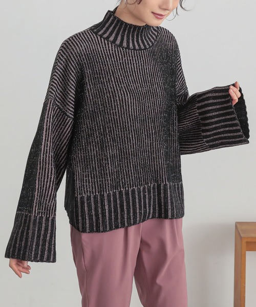 n'OrLABEL（ノアールレーベル）の「『配色二重臼ラメハイネックニット』（ニット/セーター・レディース・ブラック/ベージュ/ブルー・FREE）」の11枚目の写真