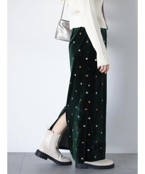 ehka sopo(エヘカソポ)の「◎ベロア刺繍スカート(スカート・レディース・グリーン/ブラック/チャコールグレー・F)」の3枚目の写真