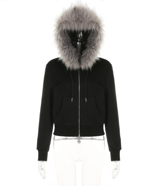 gossip！ロサンゼルス（ゴシップロサンゼルス）の「Y2K エコファー ジップアップ スリム パーカー 裏起毛（パーカー・レディース・ブラック・FREE）」の17枚目の写真