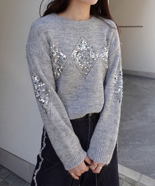 CORNERS（コーナーズ）の「スパンコールアーガイルニットプルオーバー（ニット/セーター・レディース・オートミール/ワイン/ブラック/グレー/オフホワイト・M）」の11枚目の写真