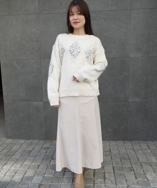 CORNERS（コーナーズ）の「スパンコールアーガイルニットプルオーバー（ニット/セーター・レディース・オートミール/ワイン/ブラック/グレー/オフホワイト・M）」の14枚目の写真