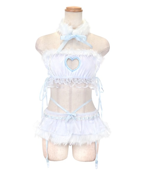 Tika（ティカ）の「サンタ コスプレ セクシー ホワイト オフショル 谷間 ハートカット へそ出し フレア ミニスカート セットアップ 5点セットランジェリースノーマン クリスマス コスチューム サンタコス（コスチューム/パーティーグッズ・レディース・ホワイト・M）」の9枚目の写真