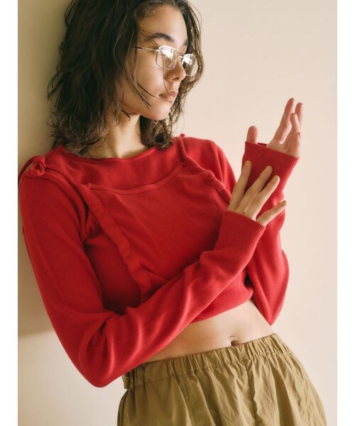 Ungrid(アングリッド)の「マルチウェイサイドオープンロングスリーブTee(Tシャツ/カットソー・レディース・オフホワイト/ブラック/レッド・FREE)」の5枚目の写真